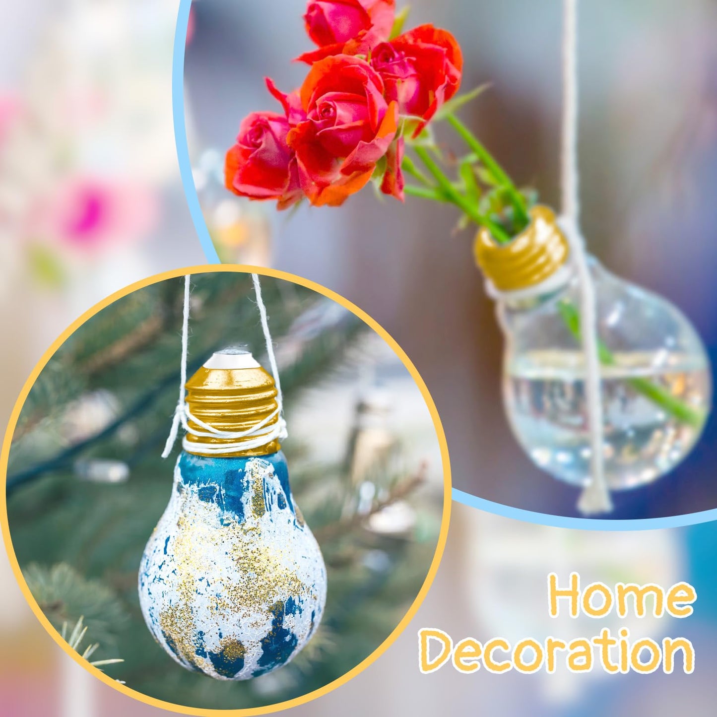 Tessco for you 36 Pcs 6.8 oz/ 200 mlPlastic Light Bulb Jars Clear Plastic Candy Jars Bulb Vase Christmas Ornament Storage Container with Lid Fillable Ornament for Candy DIY Craft Hanging(Gold)
