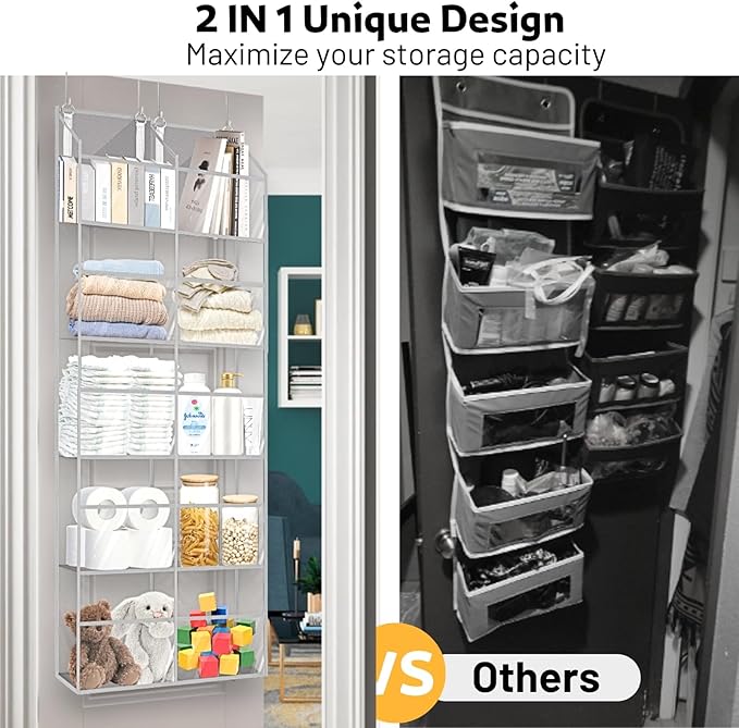 Over the Door Organizer 5 Tiers, Extra Large Behind Door Storage of 10