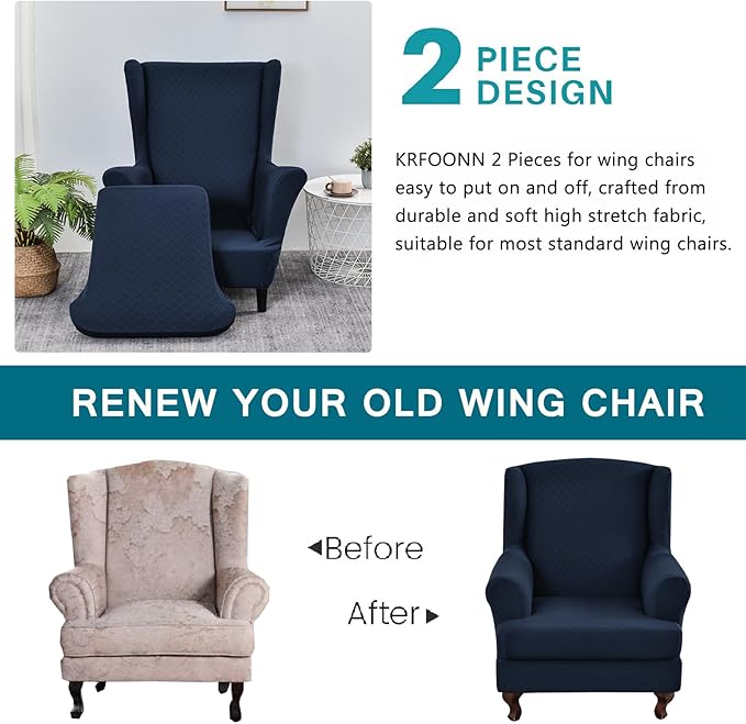 KRFOONN Stretch Wing Chair Slipcovers Printed 2 Piece Wingback Chair Covers