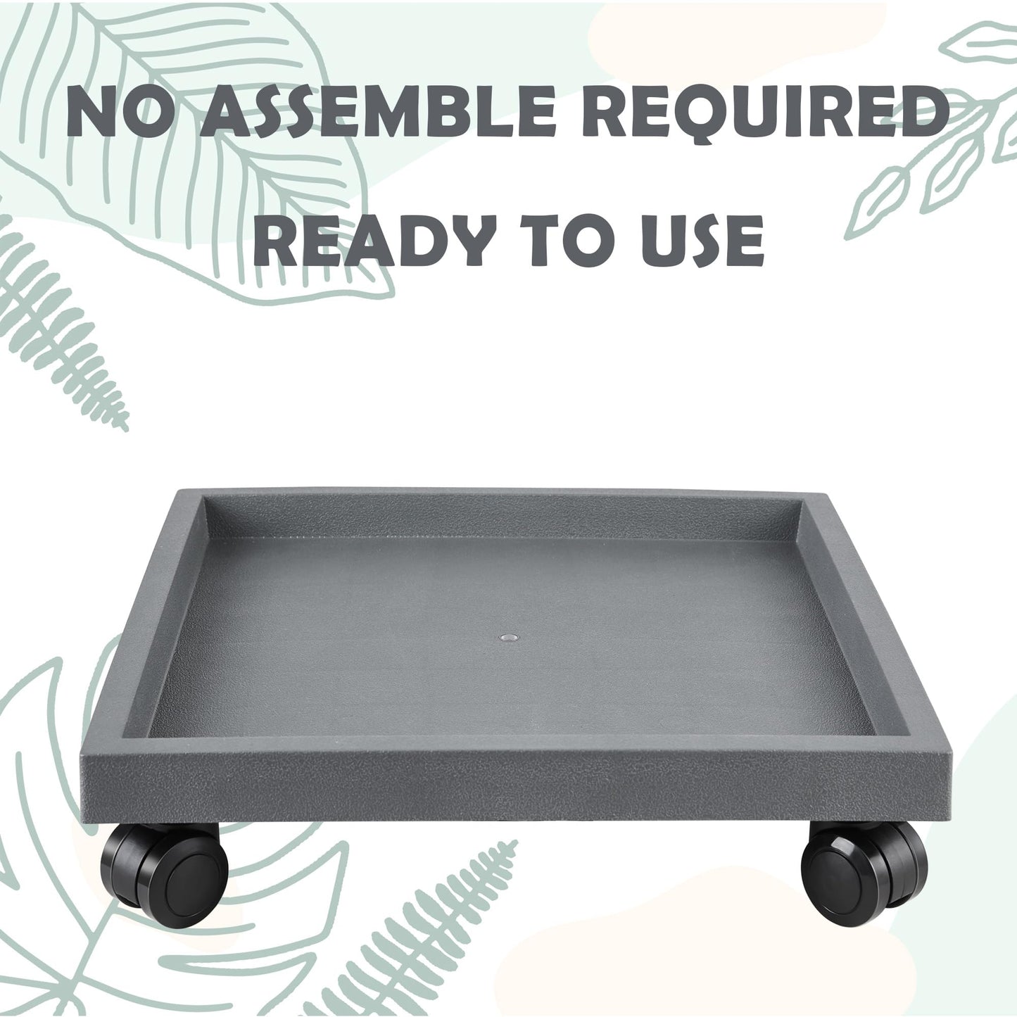 NAZKAEN 14.2 Inch Square Rolling Plant Caddy Saucer with Wheels, Heavy Duty Wheeled Planter Stand for Potted Plant, Coaster Roller Base Tray with Casters, Flower Pot Dolly Holder for Indoor Outdoor