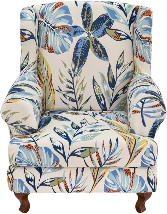 KRFOONN Stretch Wing Chair Slipcovers Printed 2 Piece Wingback Chair Covers