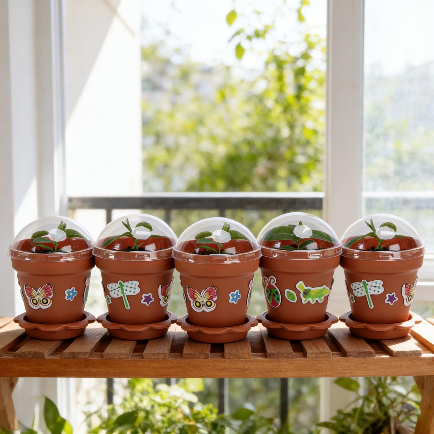 25 Packs Cupcake Plant Nursery Pots with Humidity Dome, Small Plastic Flower Plant Pots with 20 Sheet Stickers, Seeds Starter Pot Flower Planting Container for Seedlings Succulent Display (Wine Red)