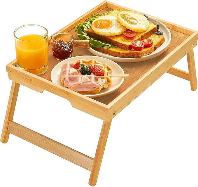 Bamboo Bed Tray Table with Foldable Legs, Breakfast Tray