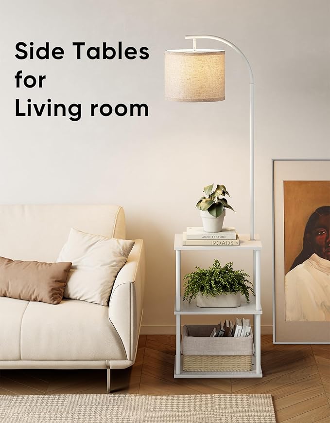 PARTPHONER Floor Lamp with Table, Night Stand with Lamp, Narrow Side Table with