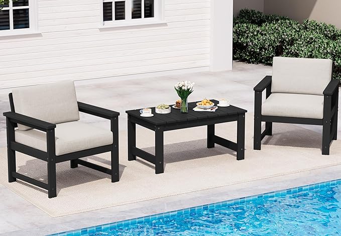 SERWALL 3 Pieces HDPE Outdoor Sofa Bistro Set