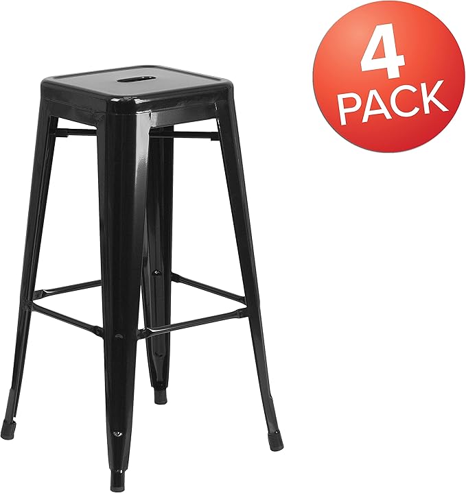 Flash Furniture Lily 4 Pack Commercial Grade 30" High Backless Black Metal