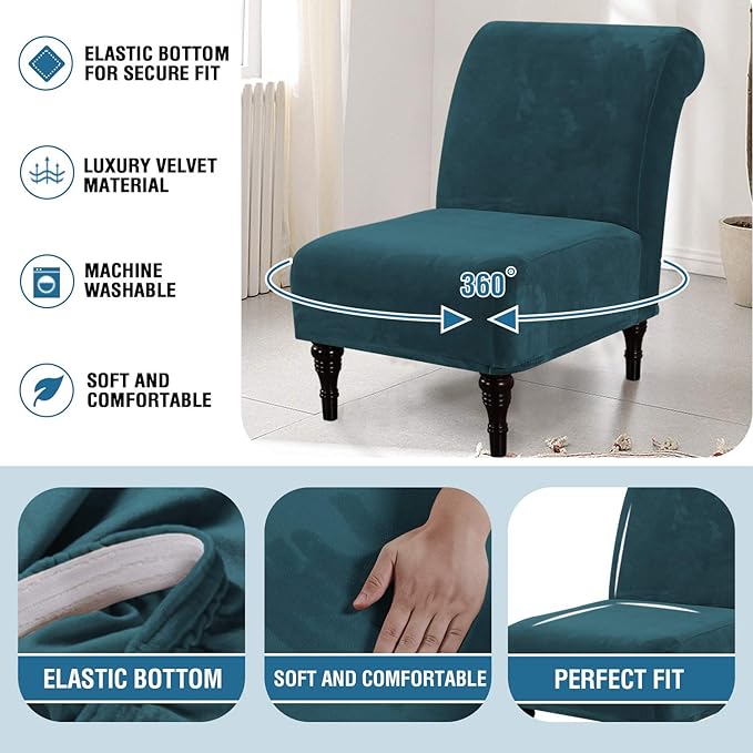 H.VERSAILTEX Armless Accent Chair Covers Thick Velvet Armless Chair Slipcovers