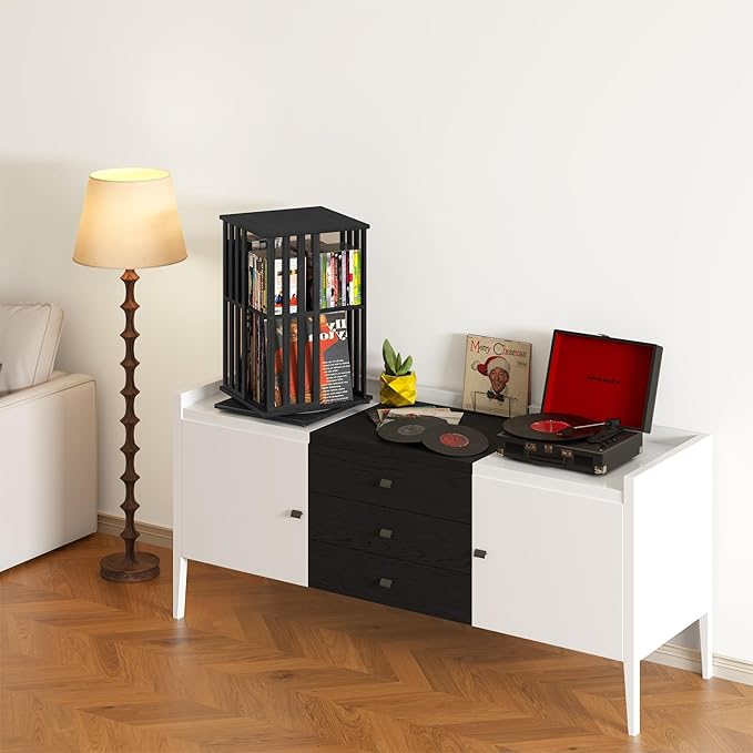 YOWOS Rotating Bookshelf Tower, 360° Display Spinning Bookcase, Bamboo
