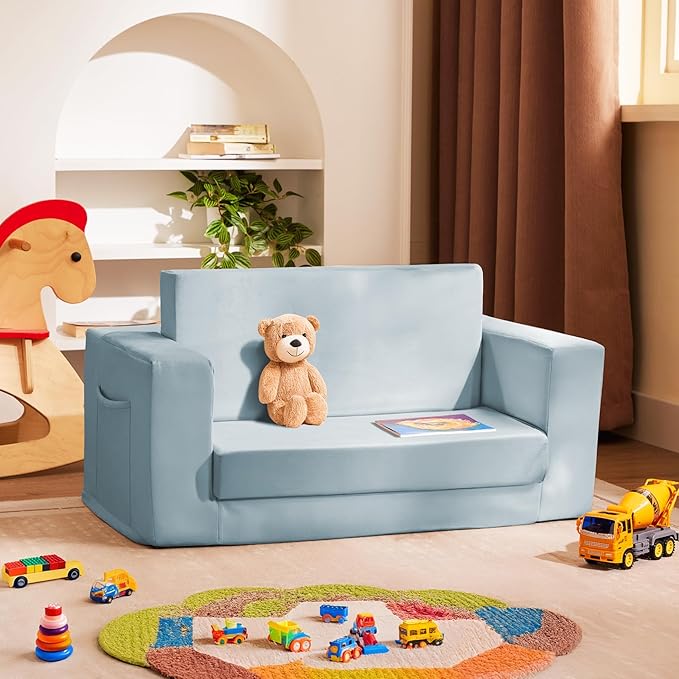 Kids Couch, 2-in-1 Toddler Chair Comfy 1-3 Years, Convertible Kids Chair