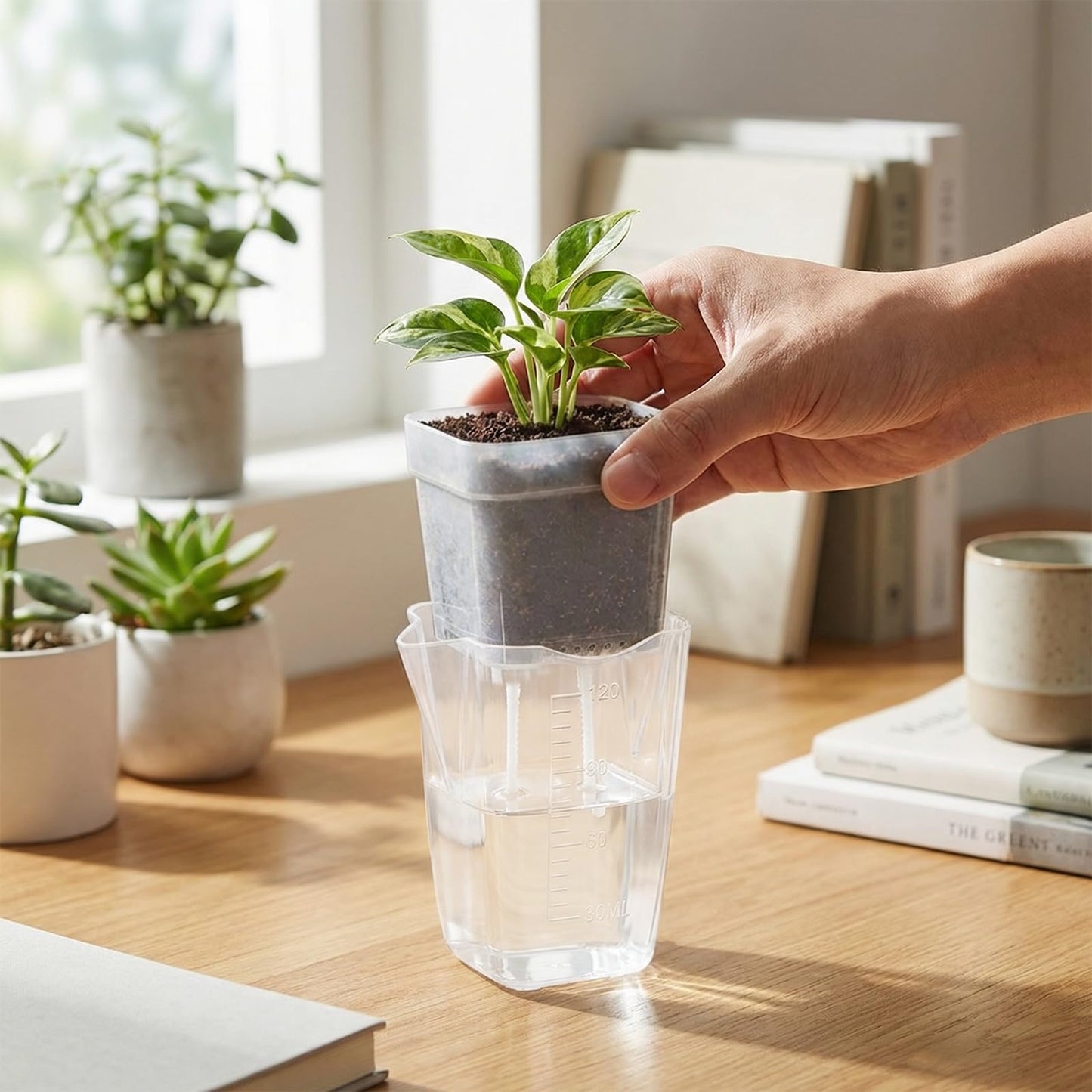 QCQHDU 15-Pack 2 Inch Mini Self Watering Pots for Indoor Plants, Semi Hydroponic Pots, Small Clear Plastic Planters, Drainage Hole, Water Level Indicator, African Violets, Alocasia, Cutting, Seeding