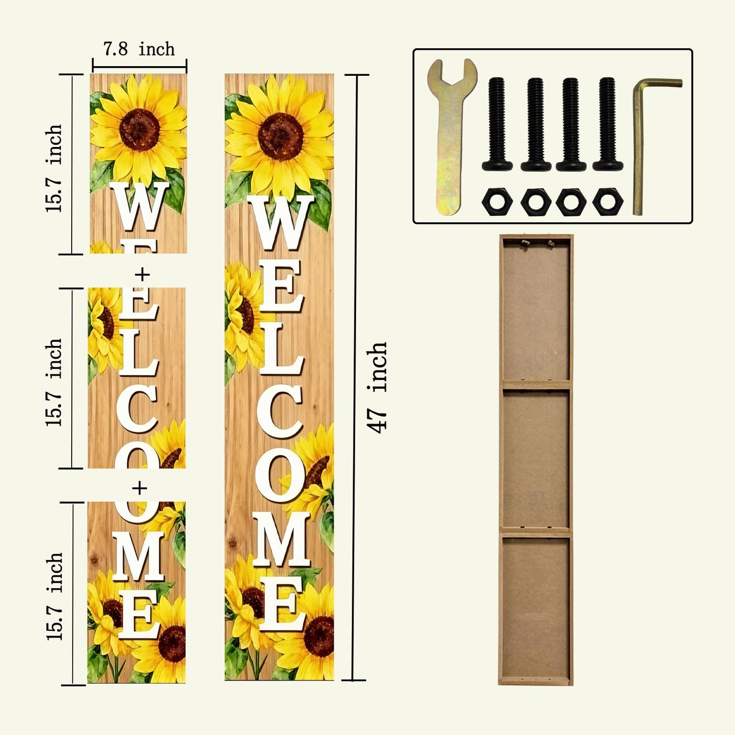 Summer Welcome wooden porch sign Vertical hanging decorations Welcome sign front door standing Decorative sign 47x7.8Inch Sunflower pattern for Outside Yard Decor