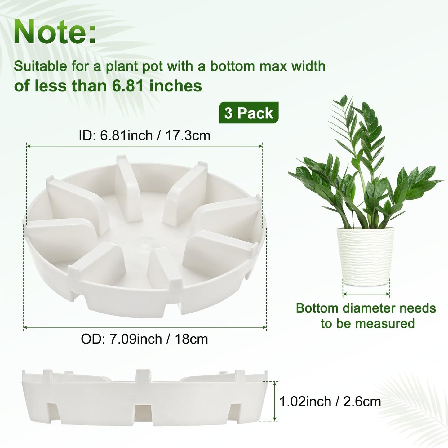 M METERXITY 2-Pack Plant Saucer, 6.81 Inch/17.3 cm Plastic Plant Trays Thicker for Pots/Indoor/Outdoor/Water Drainage and Protection, Flowerpot Drip Tray [White]