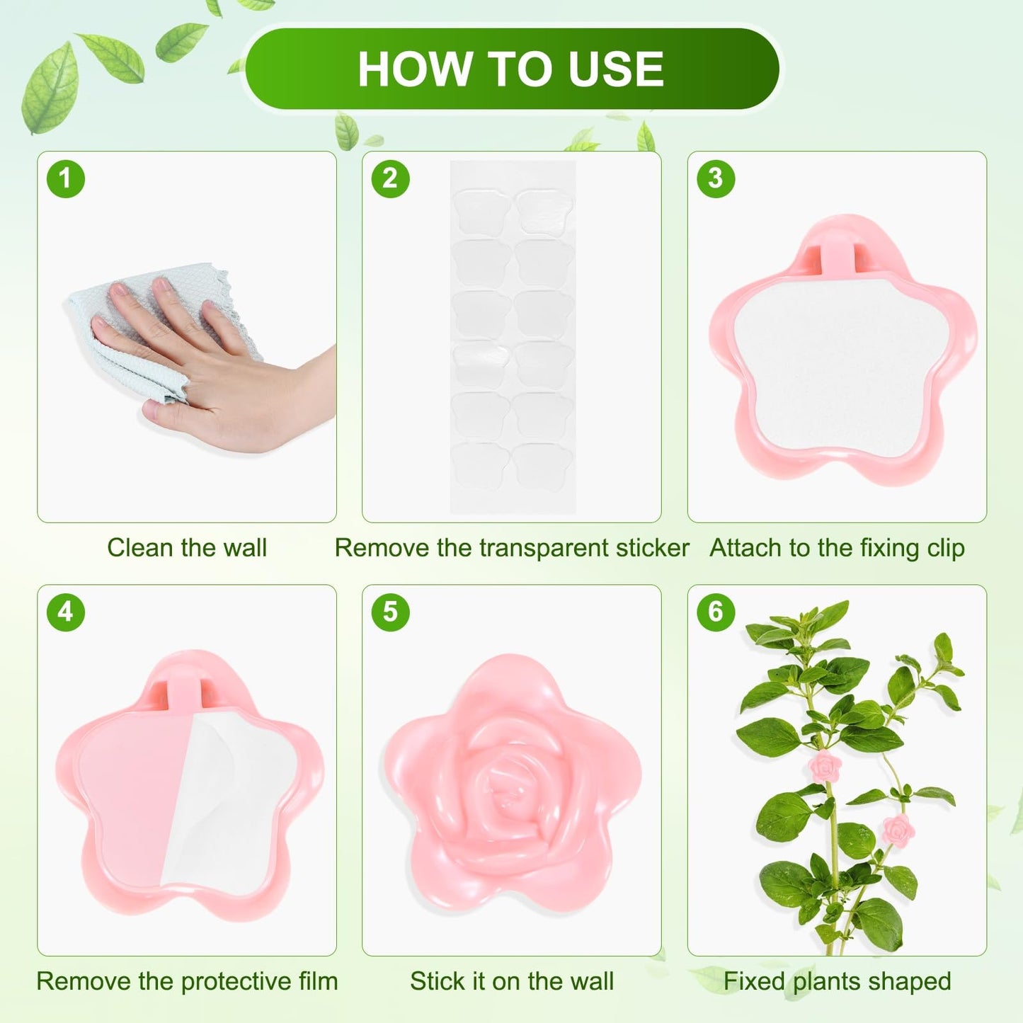 M METERXITY 100 Pack Plant Wall Clips, Self-Adhesive Plant Climbing Wall Clips Fixer with Acrylic Adhesive Sticker for Vine Support/Indoor/Outdoor Decor [Rose-Pink]