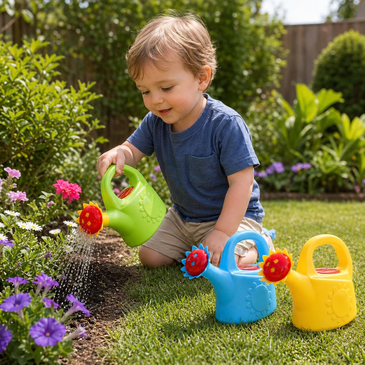 Garneck 3pcs Kids Watering Can Bath Toy Set: Toddler Small Watering Cans for Kids Plastic Garden Water Play Toys Boys Girls Indoor Outdoor Pretend Play Beach Backyard Fun(Random Styles)