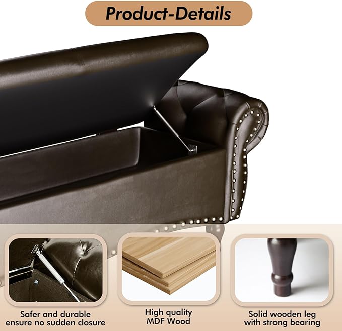 ZZW Storage Ottoman Bench, Tufted Bed Benches