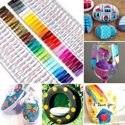 Paint Marker Pens - 48 Colors Permanent Oil Based Paint Markers, Medium Tip, Quick Dry and Waterproof Assorted Color Marker for Metal, Wood, Plastic, Rock Painting, Stone, Canvas, Glass, Ceramics