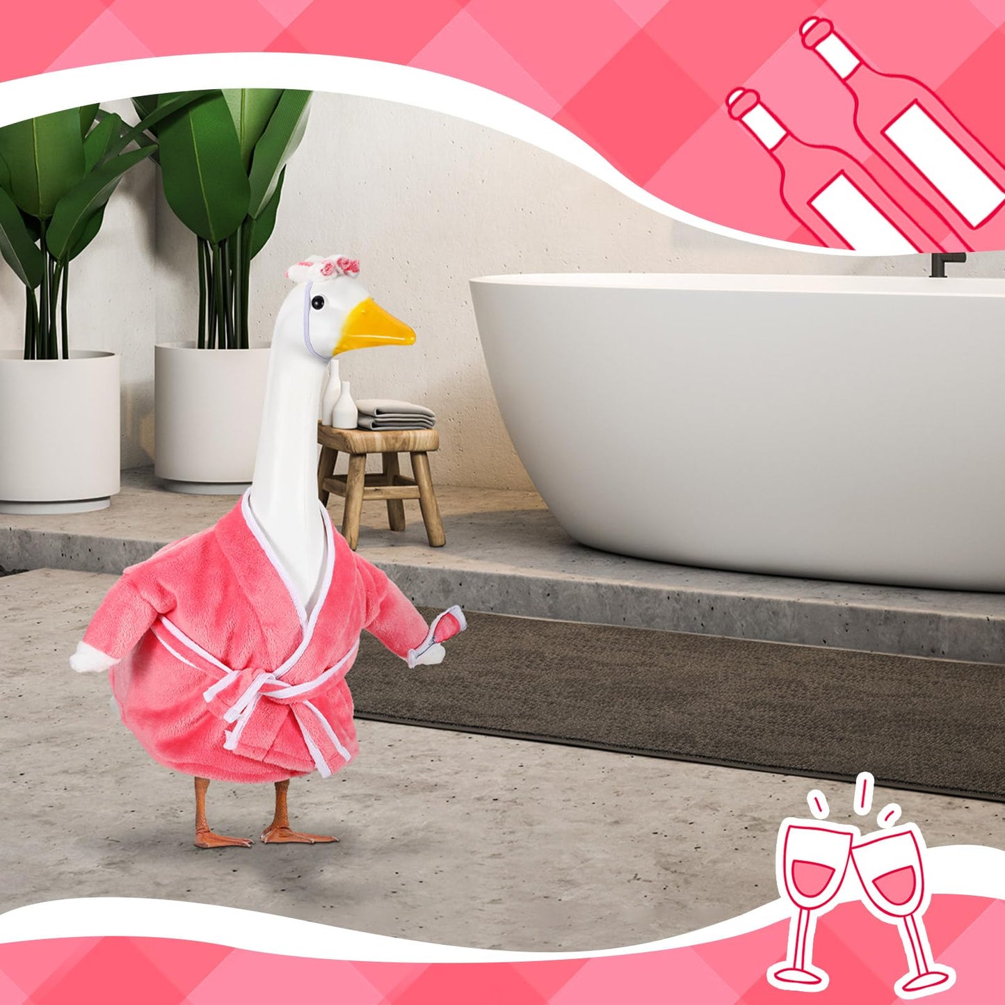 Seenelling Old Lady Porch Goose Outfits, for 23'' High Cement or Plastic Porch Goose Lawn Clothes for Garden Yard(Pink)