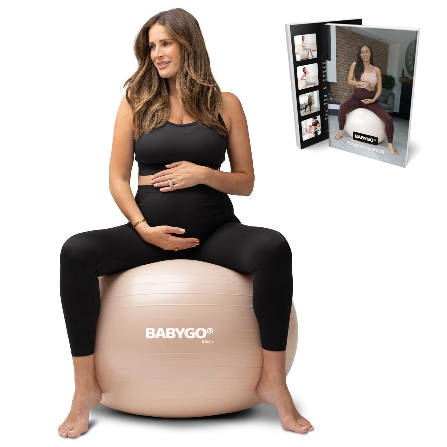 BABYGO Birthing Ball - Pregnancy Yoga Labor & Exercise Ball & Book Set Trimester Targeting, Maternity Physio, Birth & Recovery Plan Included Anti Burst Eco Friendly
