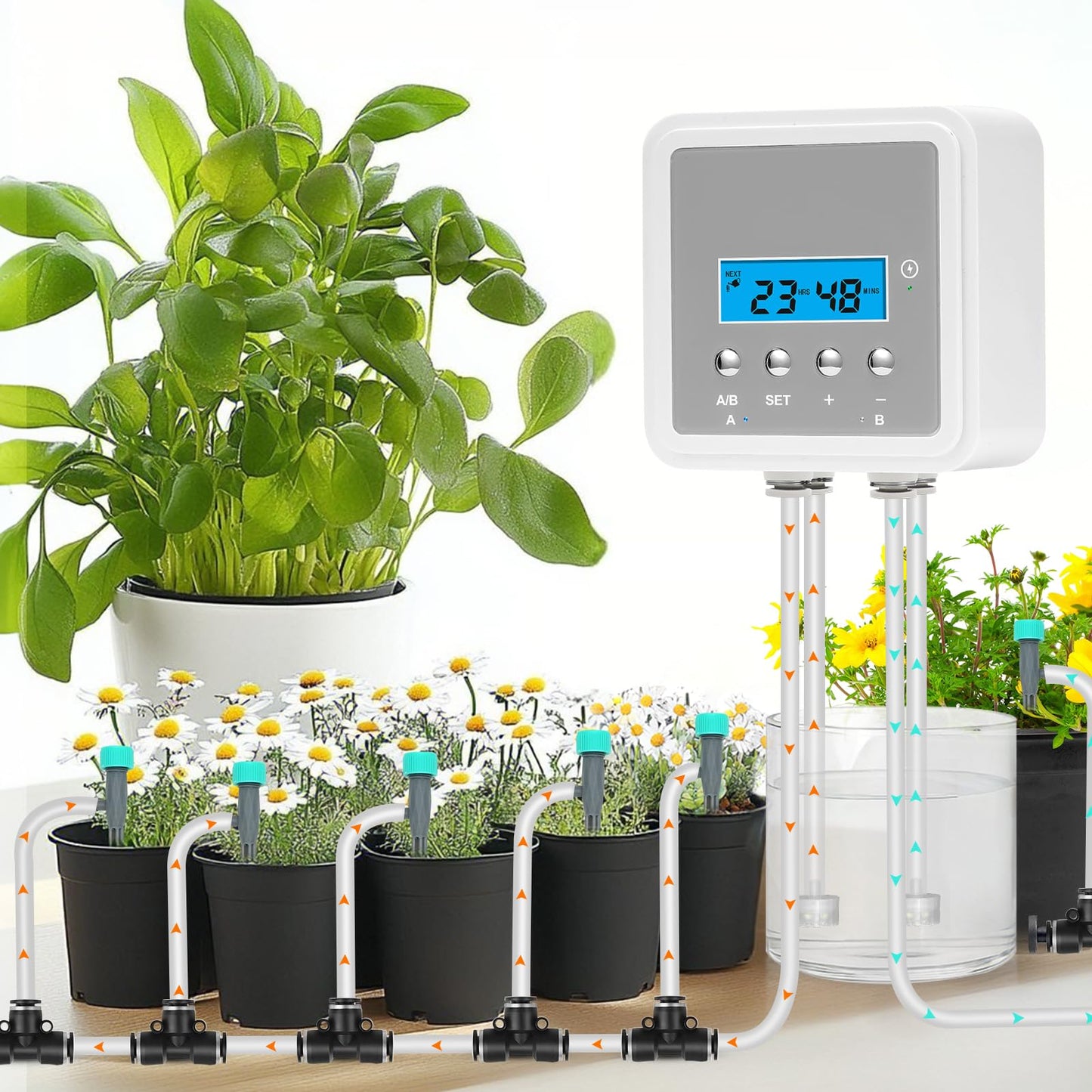 DAOTAILI Smart Automatic Plant Watering System for 20 Pots - Dual Pump Indoor Drip Irrigation Kit with 30-Day Programmable Timer & USB-C Charging