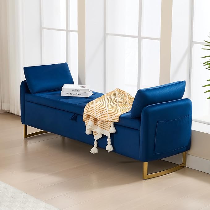 65" Storage Bench for Bedroom, Velvet End of Bed Bench, King Size Bed Benches