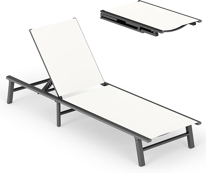 Ciokea Foldable Outdoor Lounge Chair, No Assembly Patio Chaise Lounge Outdoor