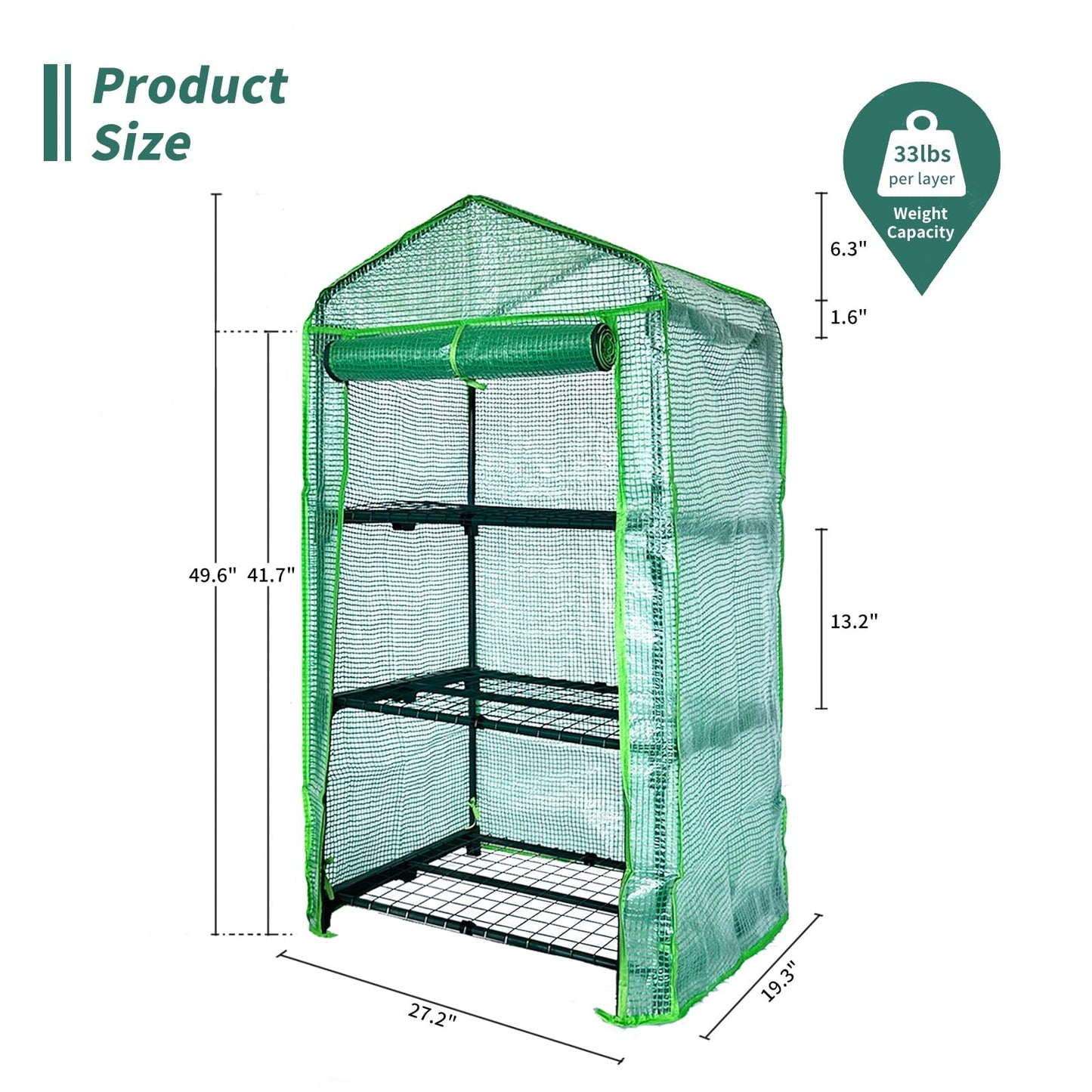 GreenGiggle 3 Tier Mini Indoor Greenhouse,27"x19"x49" Greenhouse for Indoors&greenhouses for Outdoors with PE Cover and Roll-Up Zipper Door