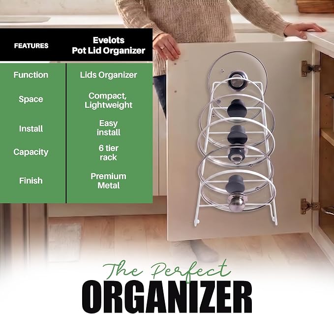 Evelots 6 Pot Lid Organizer for Cabinet or Pantry Wall - Cupboard Door Pots and Pans Organizer - Glass or Metal Pan Covers Cabinet Organizer - Rack Hanger Dividers - Set of 2