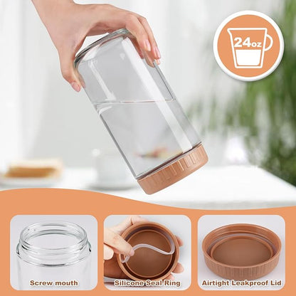 SHOWIN Overnight Oats Containers with Lids, 24oz Glass Jars with Lids 4 pcs, Taffy, Wide Mouth Mason jars for Salad, Yogurt, Snacks, Meal Prep
