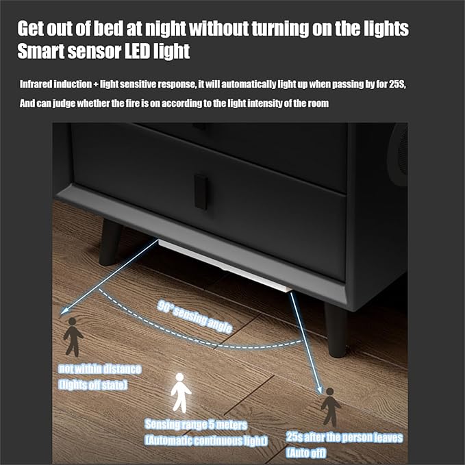 Smart Bedroom Nightstand with Fingerprint Lock and Adjustable LED Lights