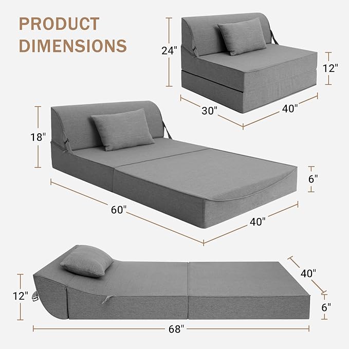 BeBen Folding Sofa Bed Chair, Convertible Sleeper Chair Futon Couch, Foldable