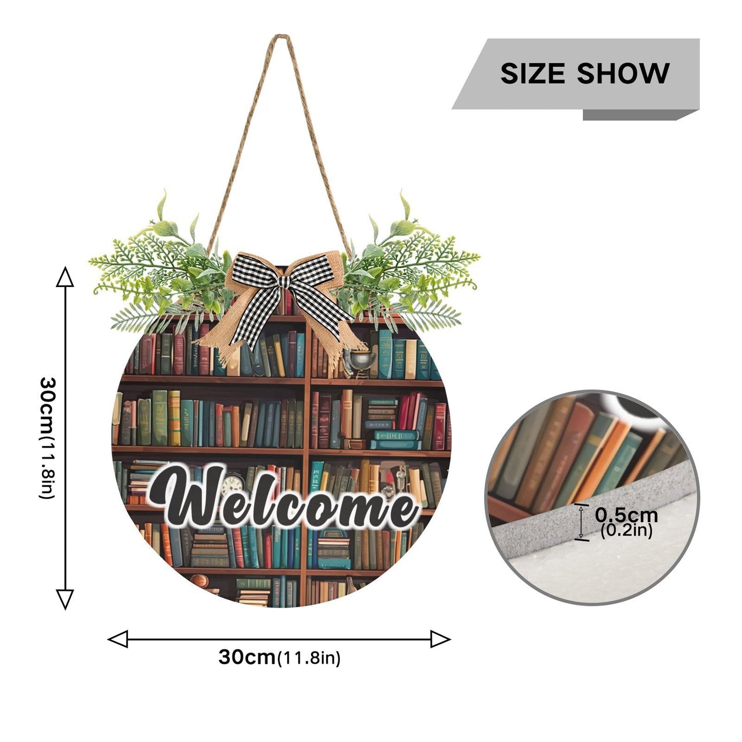 YETTASBIN Welcome Sign Library Bookshelf Front Door Sign, Waterproof Wall Hanging Plaque Decorative Porch Wreath for Housewarming, Farmhouse Yard Garden Home Holiday Decor, 12 x 12 Inch