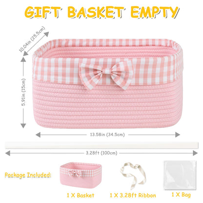 OIASKET Basket for Gifts Empty, Large Gift Basket 13L with Gift Bag and Ribbon, Woven Cotton Basket for Baby Showers, Birthday, Wedding, Mother's Day, 13.58"x10"x5.9", Pink