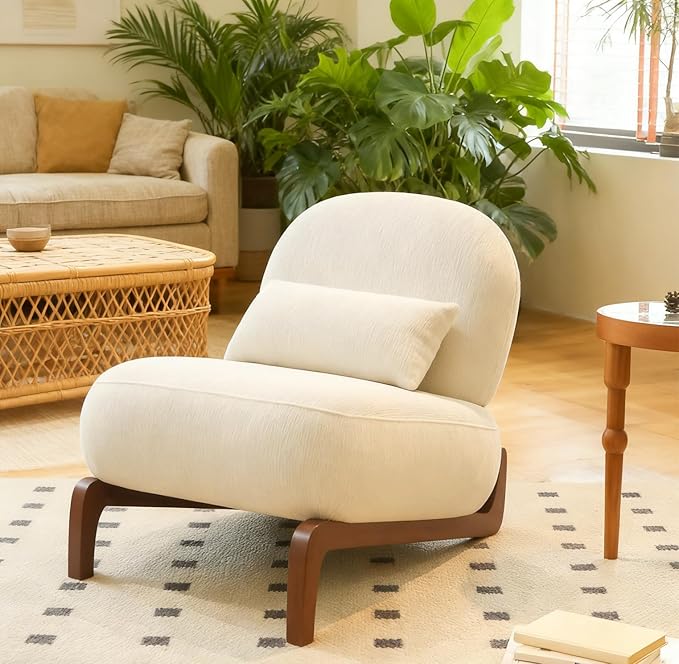 KEIKI Accent Chair with Solid Wood Legs, Velvet Single Seat Sofa