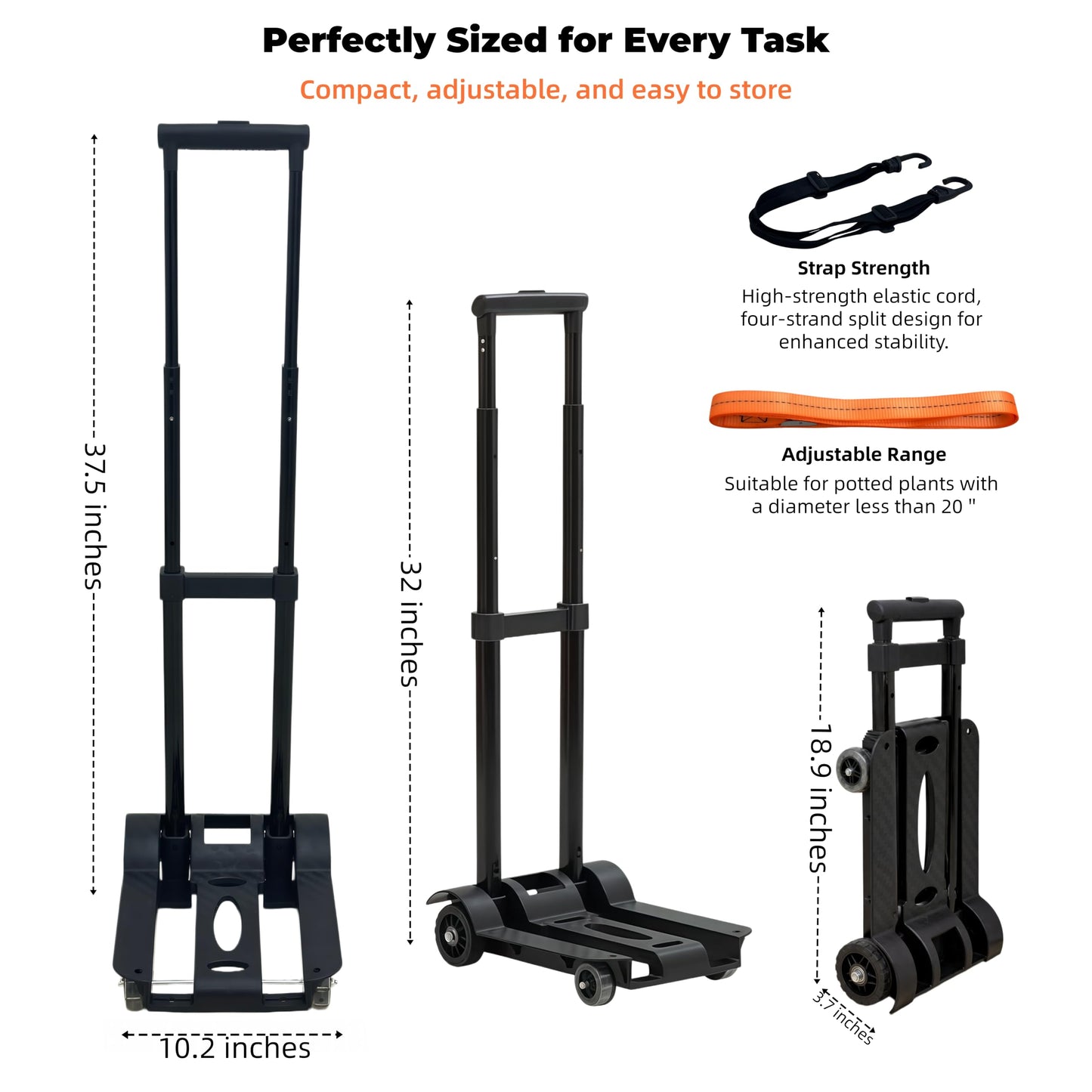 OWFCCLA Heavy Duty Plant Mover with Wheels - 132lbs Capacity Plant Caddy, Folding Hand Truck Dolly & PotLifter Straps Set, Adjustable Potted Plant Dolly for Heavy Outdoor Pots, Garden, Stairs & Indoor