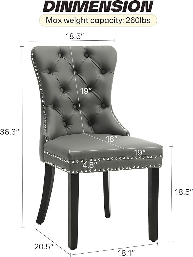 KCC Faux Leather Dining Chairs Set of 4, Upholstered High-end Tufted Dining