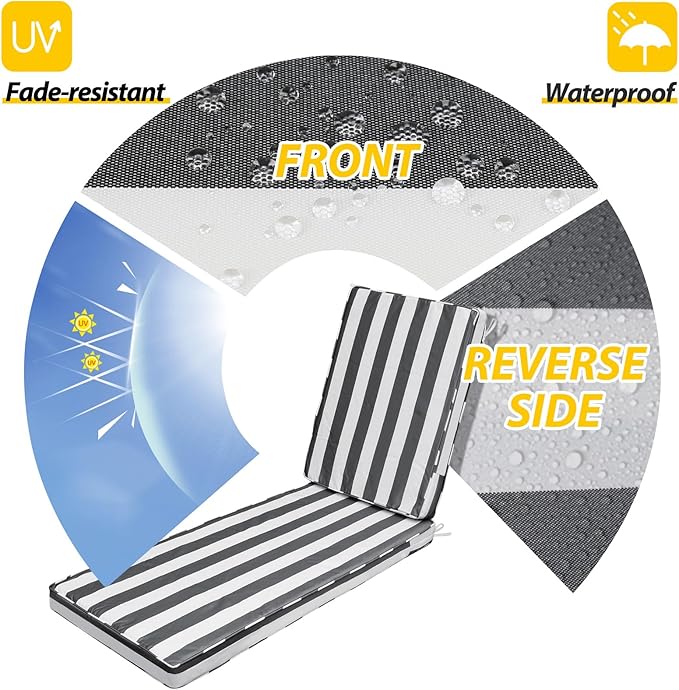 AAAAAcessories Outdoor Chaise Lounge Cushions, Fade-Resistant, Waterproof Patio