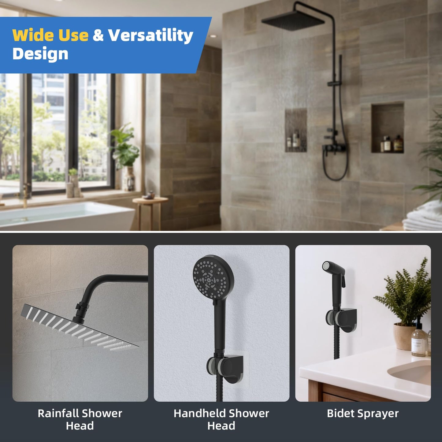 Hibbent All Metal 1 Pack Shower Head Flow Control Valve, G1/2 Brass Shut-off Valve with Metal Handle Lever, Shut OFF Water Flow Control Regulator for Handheld Shower, or Bidet Sprayer, Matte Black