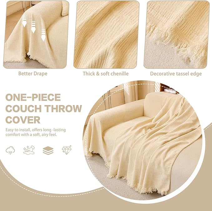 DREAMINGO Chenille Sofa Cover Washable Pet Couch Protector Cover Textured Couch