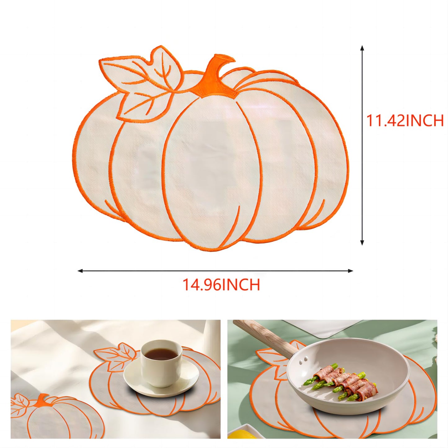 6 Pcs Fall Pumpkin Placemats Thanksgiving Harvest Autumn Orange Table Placemats for Halloween Christmas Home Table Kitchen Decorations