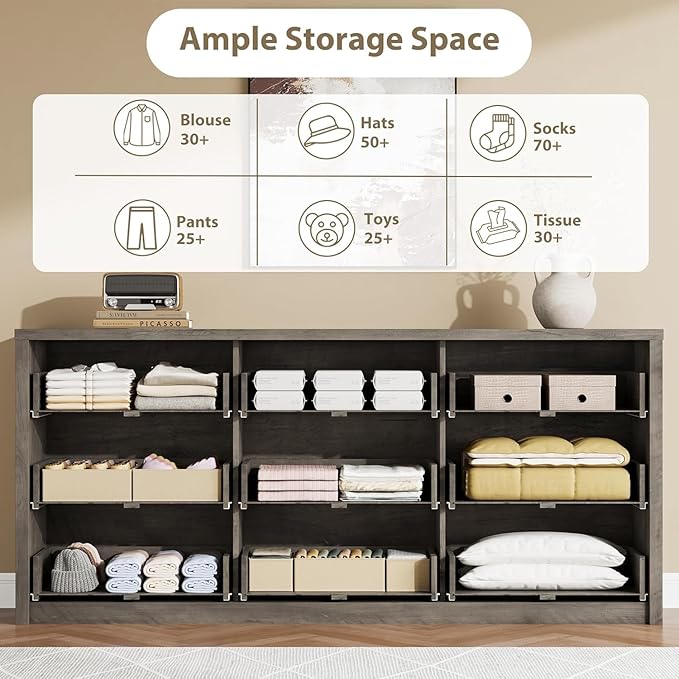 GarveeHome 9 Drawer Dresser for Bedroom, Wide Modern Chest of Drawers, Large
