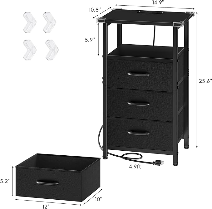 Vagusicc Night Stand with Charging Station, LED Nightstand