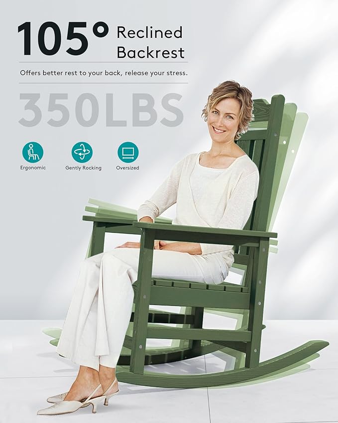 SERWALL Oversized Rocking Chair Set of 2 Outdoor, HDPE Outdoor Rocking Chair