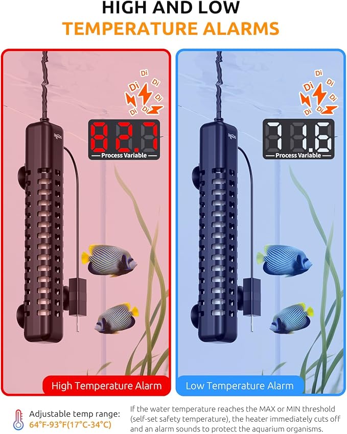SEAOURA Aquarium Heater, 300W Fish Tank Heater for 50-60 Gallon, Submersible Heater for Aquarium with Over-Temperature Protection, Intelligent Controller & Auto Power-Off