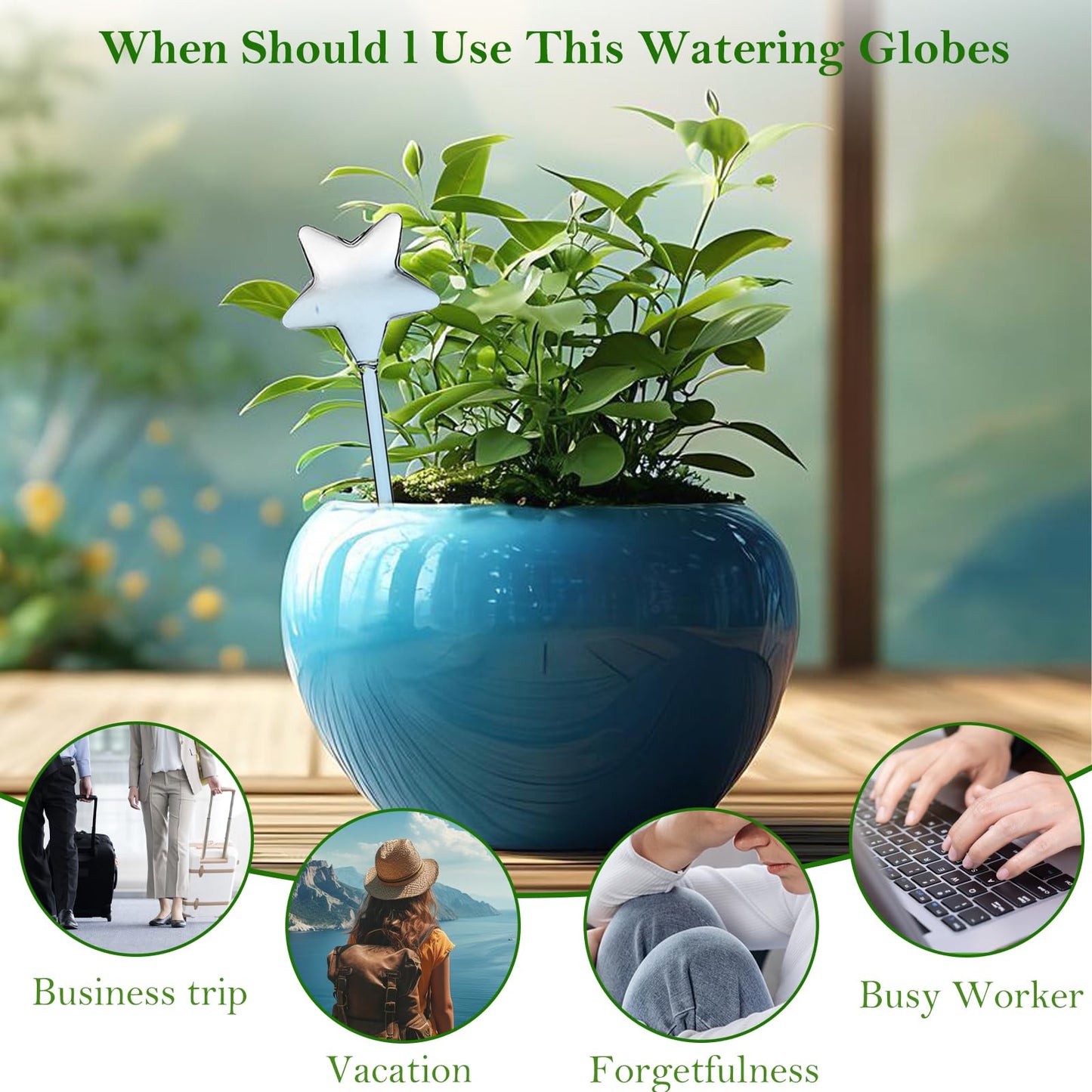 2-Pack Star-Shaped Glass Self-Watering Globes for Indoor Outdoor Plants – Automatic Irrigation Decorative Watering Bulbs for Garden Flower Pots, Patio, Home Decor (Swan)