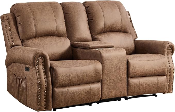 EBELLO Power Reclining Loveseat, Faux Leather Double Recliner Sofa