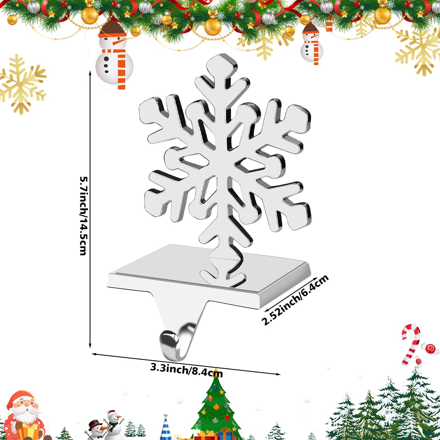 Hxezoc Snowflake Christmas Stocking Holders Silver Metal Mantel Stocking Hangers for Christmas Fireplace Mantel Decorations Christmas Holiday Supplies (Small)