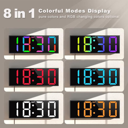 JALL 12" Large Digital Wall Clock, Big LED Number Dispaly, RGB Colors, DST, Night Light for Classroom Living Room Bedroom Mounted Birthday Xmas Gift for Senior, Mem Womem (White Font, 12 inches)