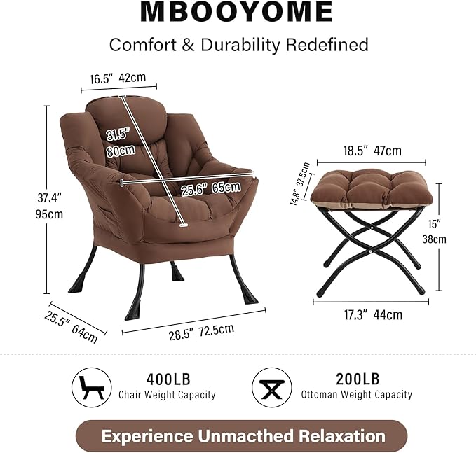MBOOYOME Lazy Chair with Folding Ottoman, Modern Accent Armchair with Armrests