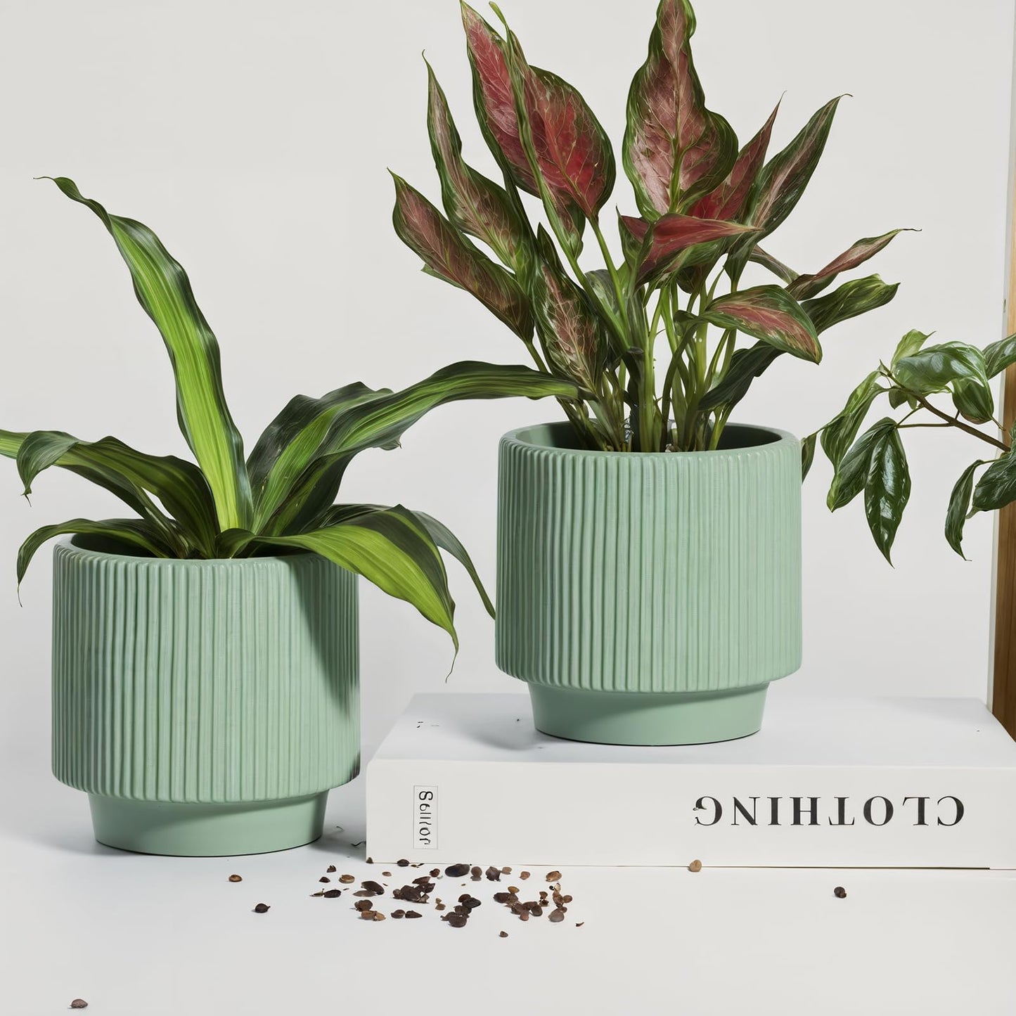 OXART Plant Pots, 8+6+5 Inch Pots for Indoor Plants, Outdoor Indoor Flower Pot with Drainage Holes for Home and Office, Modern Round Ceramic Planters, Set of 3 (Green)
