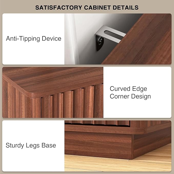 63'' Fluted TV Stand for TVs up to 75'', Modern Media Console